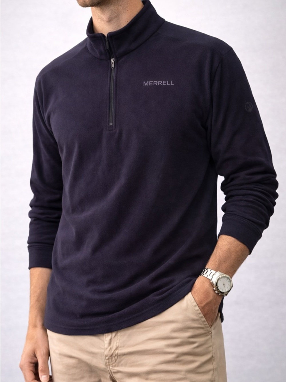 Merrell MENS Fleece Quarter Zip Logo Long Sleeve Sweatshirt Black Size XXL